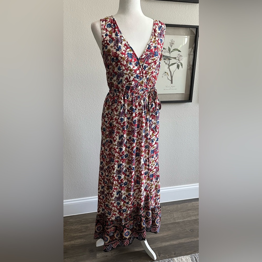 NWT BAND OF GYPSIES Floral Wrap Look Sundress Maxi Dress Size S Open Back